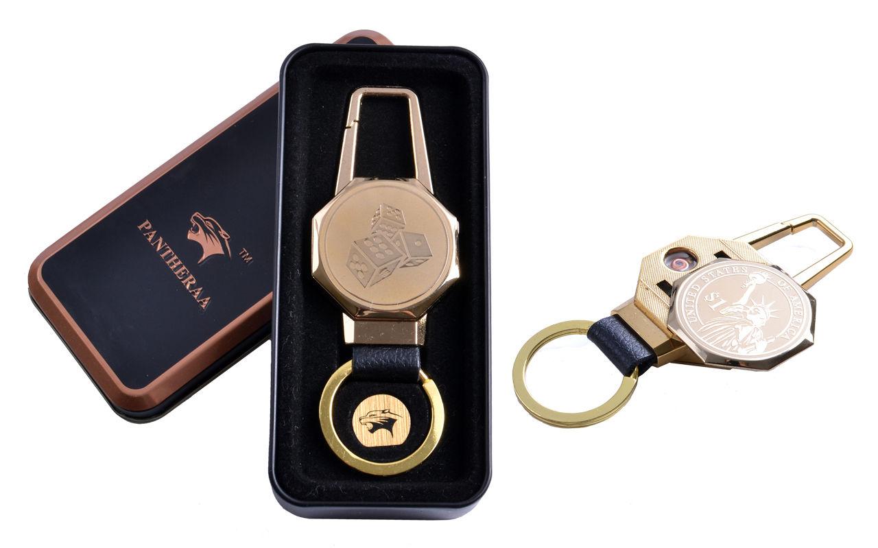 

USB зажигалка в подарочной металлической коробке (брелок + фонарик) №4687C-3