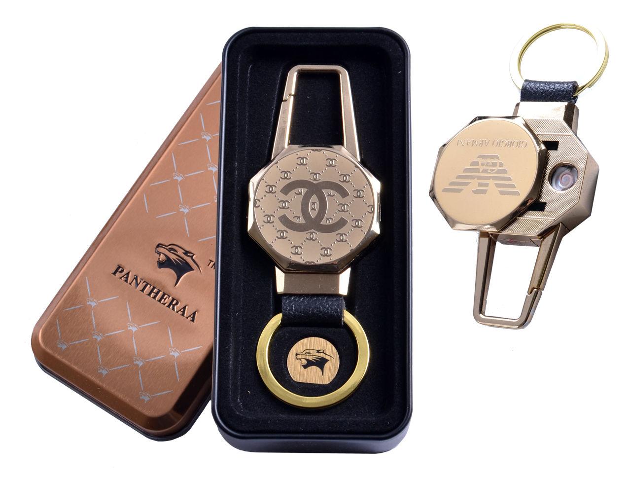 

USB зажигалка в подарочной металлической коробке (брелок + фонарик) №4687B-5