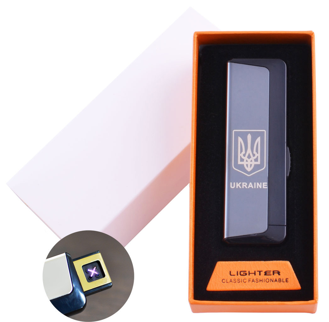 

Электроимпульсная зажигалка в подарочной упаковке Ukraine (Двойная молния, USB) №HL-62 Black