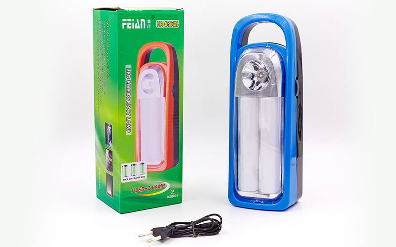 

Фонарь аккум. светодиодный переносной TY-6803 /2 (1led+2 лампы, на бат. (3C), аккум., р-р 25х8,5x7,5см, синий-черный)