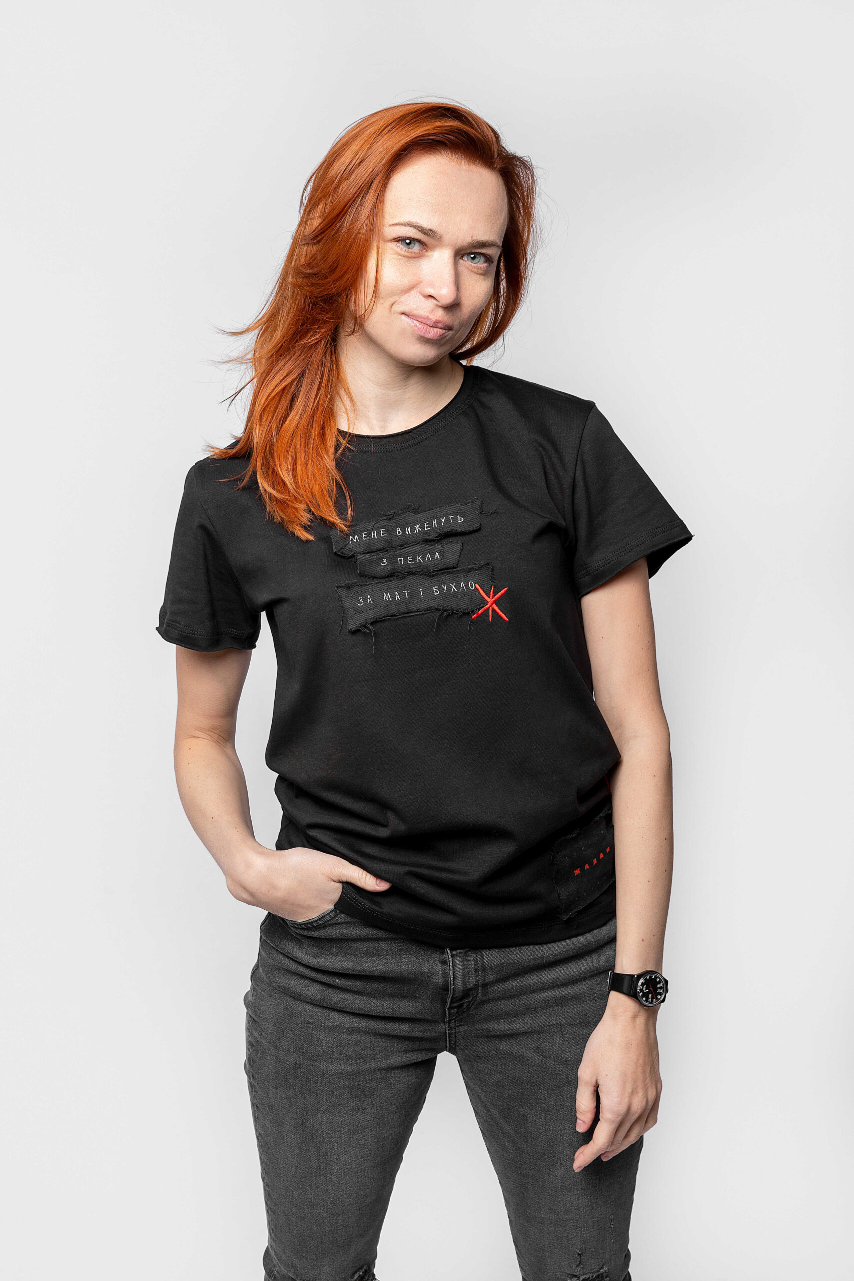 

жіноча футболка - МЕНЕ ВИЖЕНУТЬ З ПЕКЛА - чорний, XXXL