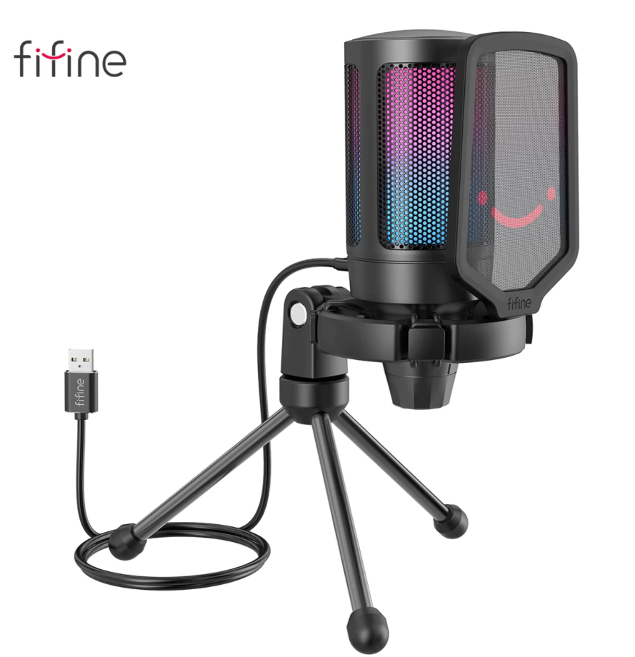 

Конденсаторный игровой микрофон FIFINE RGB Ampligame для ПК PS4 PS5 MAC с поп-фильтром Shock Mount & Gain Control