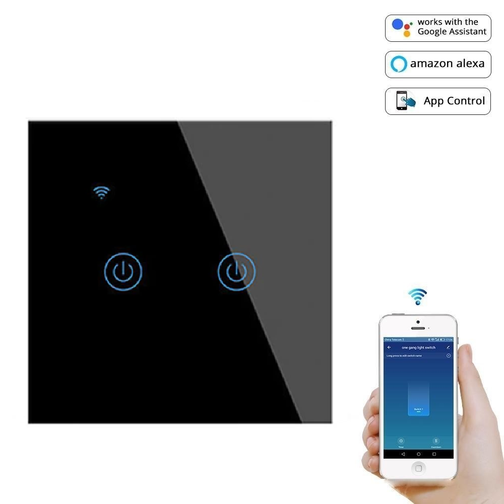 

Умный сенсорный Wi-Fi выключатель двоканальный Zemismart Черный Черный (ZM103SB-1)