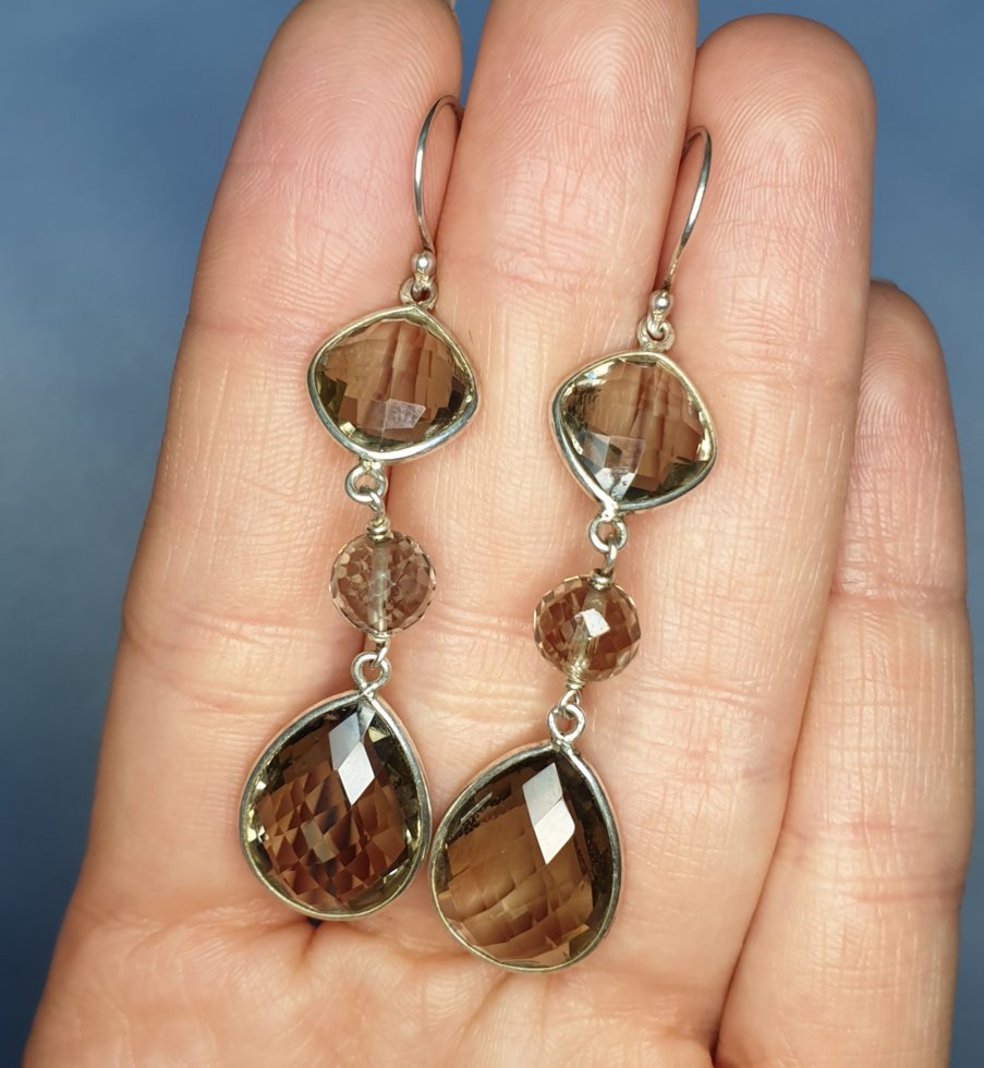 

Сережки серебряные с раухтопазом 8,35 г