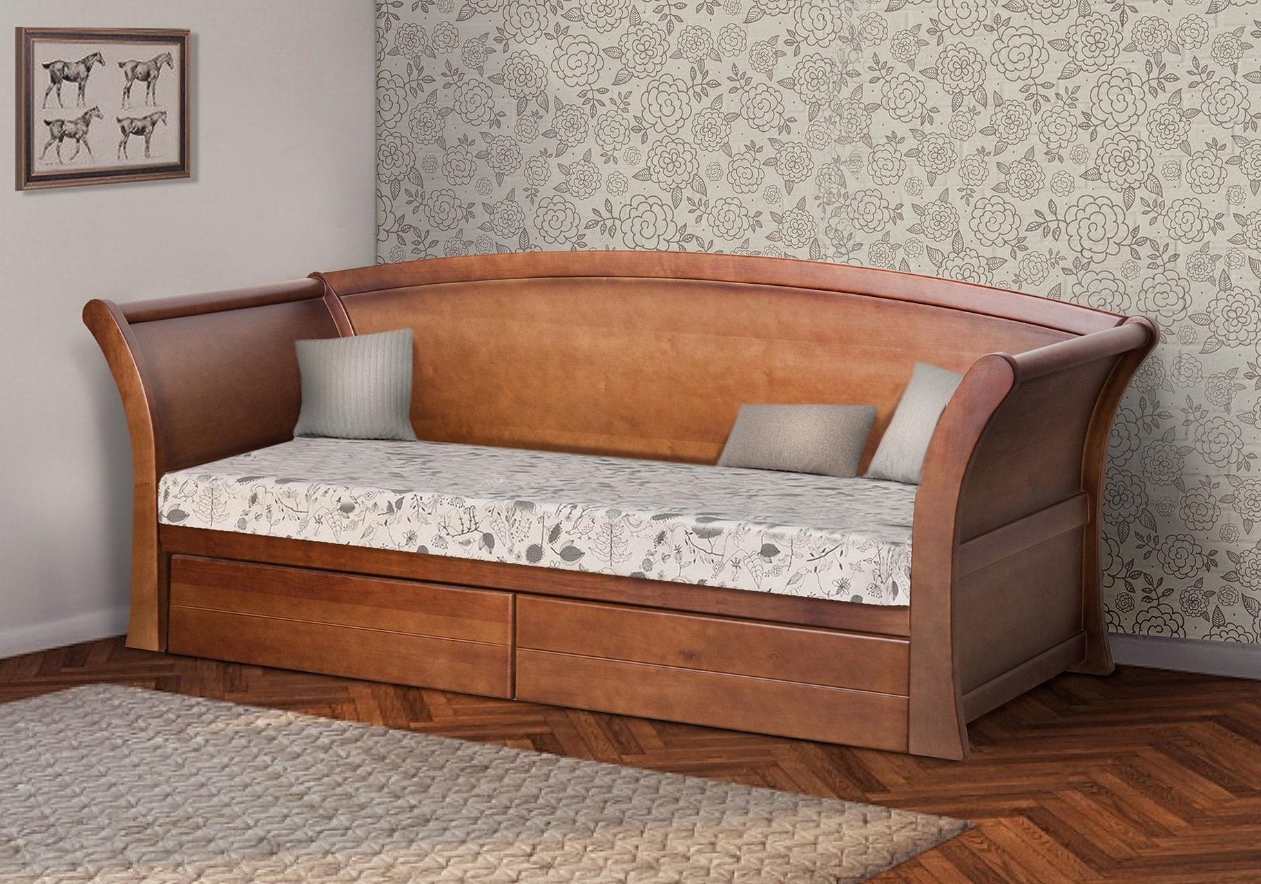 

Кровать деревянная односпальная с ящиками 90х190 Адриатика 2100х980х850 мм Mix Mebli цвет Орех