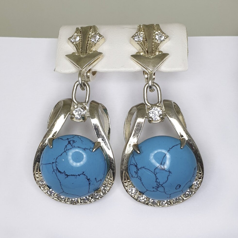 

Сережки серебряные с бирюзой 14,42 г