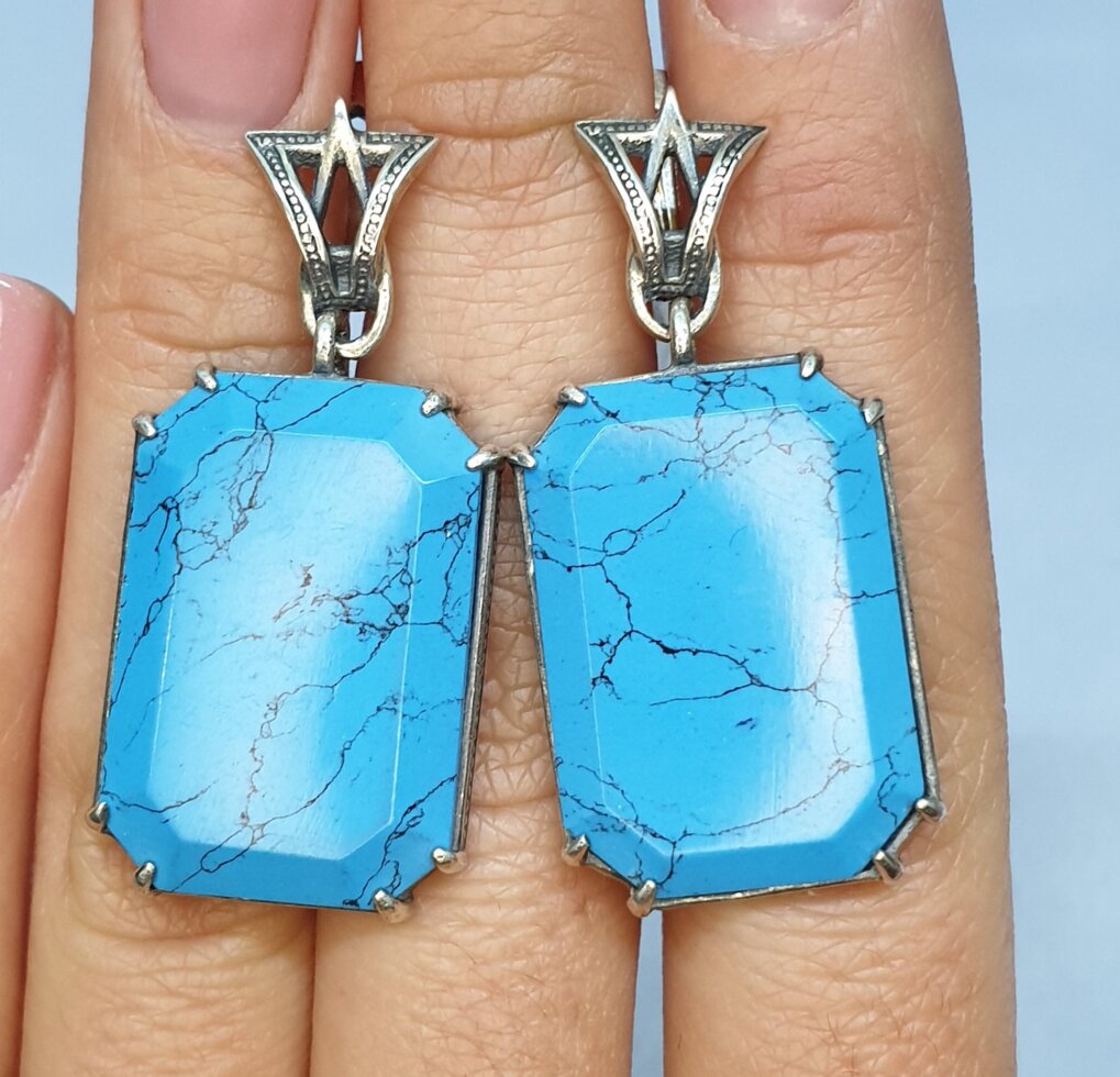 

Сережки серебряные с бирюзой 10,22 г