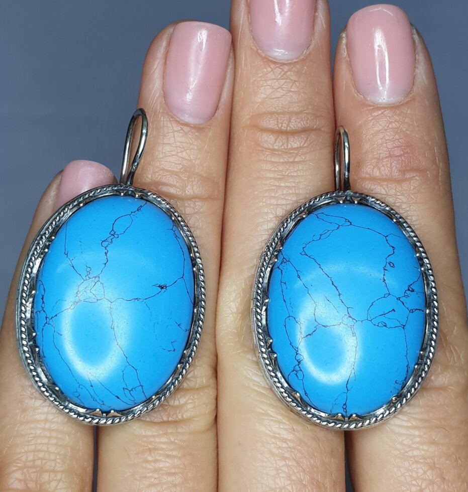 

Сережки серебряные с бирюзой 20,56 г