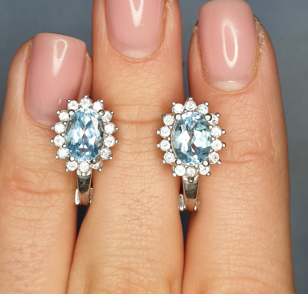 

Сережки серебряные с голубым топазом и кубическим цирконием 8,6 г