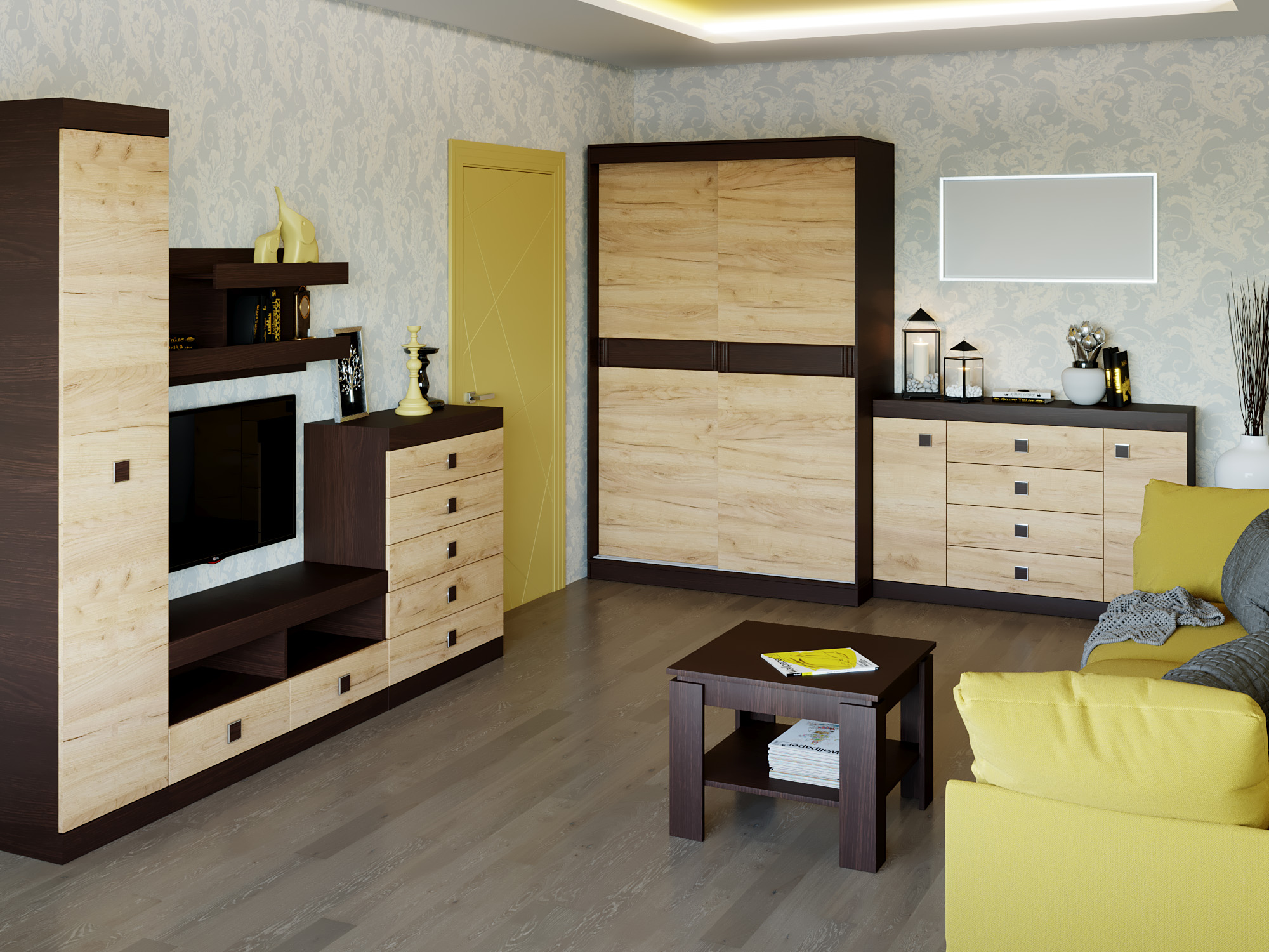 

Гостиная Эверест Соната Комплект 21 Комби Венге темный Дуб Крафт золотой