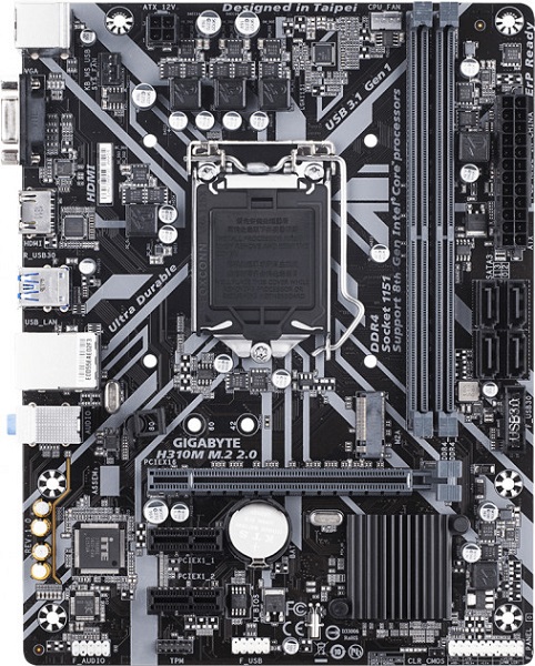 

Мат. плата MB GigaByte H310M S1151 H310 Express MicroATX 2xPCI-Express 1x 1xPCI-Express 16x 1xM.2 Memory DDR4 slots 2 1x15pin D-sub 1xHDMI 4xUSB 2.0 2xUSB 3.1 1xPS/2| xRJ45 3xAudio port