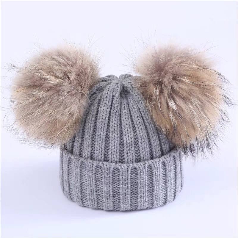 

Детская шапка с меховыми помпонами Kids Seasons FH-4814-3 серая 48 -52 см