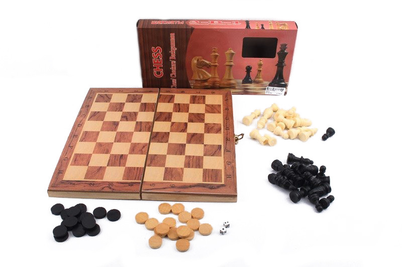 

Шахматы с шашками и нардами BK Toys деревянные (S3031)
