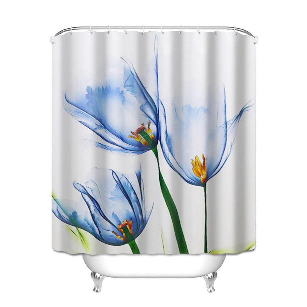 

Штора для ванной с цветочным принтом белая с голубым Blue tulips 180 х 180 см Berni Home Голубой (59457)