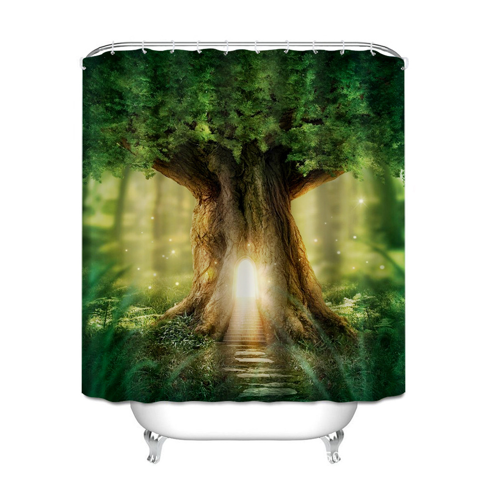 

Штора для ванной с изображением природы зеленая Fairy oak 180 х 180 см Berni Home Зеленый (59418)
