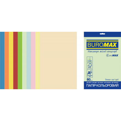 

Бумага Buromax А4, 80g, PASTEL+INTENSIVE, 10colors, 250sh, SUPERMIX EUROMAX (BM.27216250E-99)