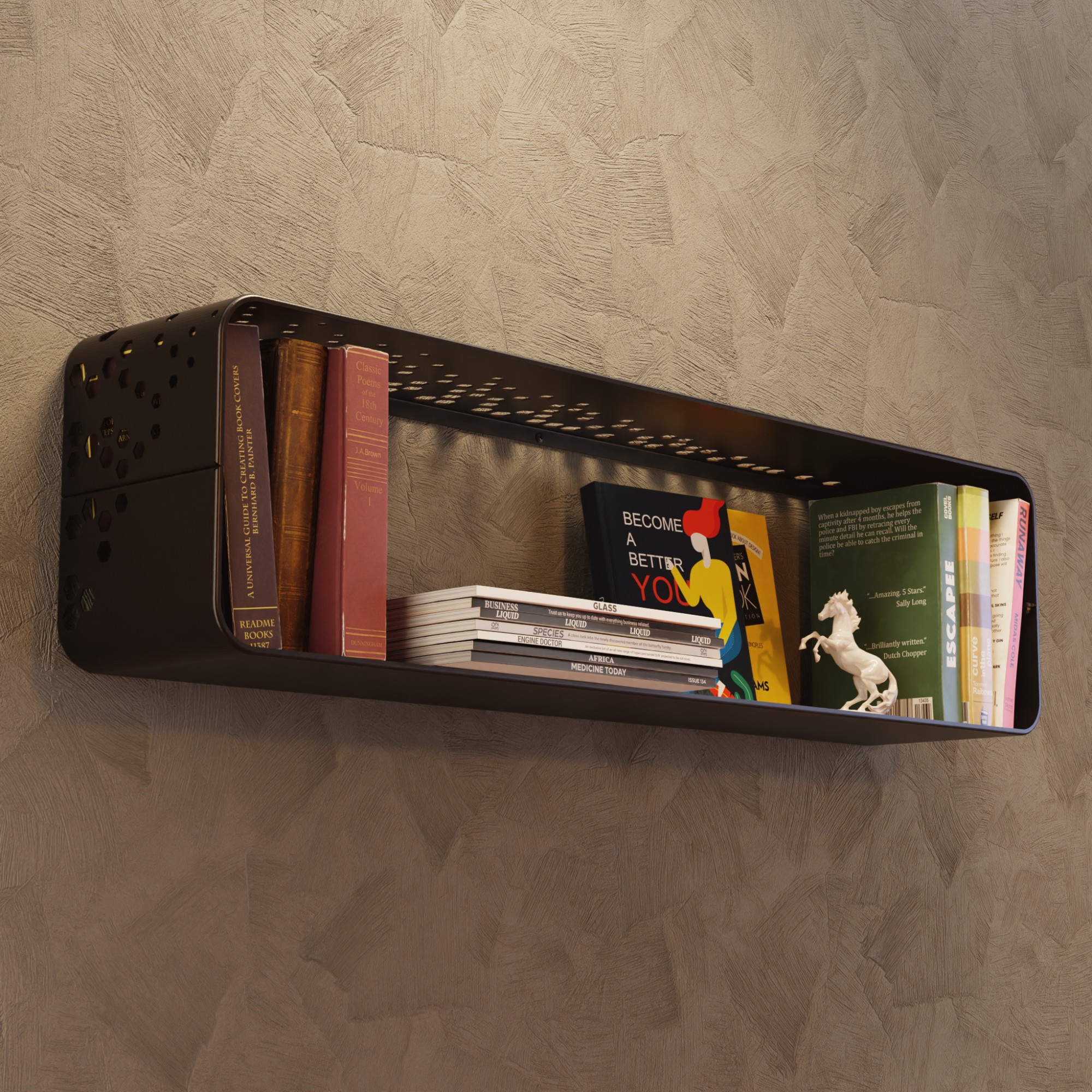 

Полка декоративная IronSky 25х18х99 см Черная Honeycomb