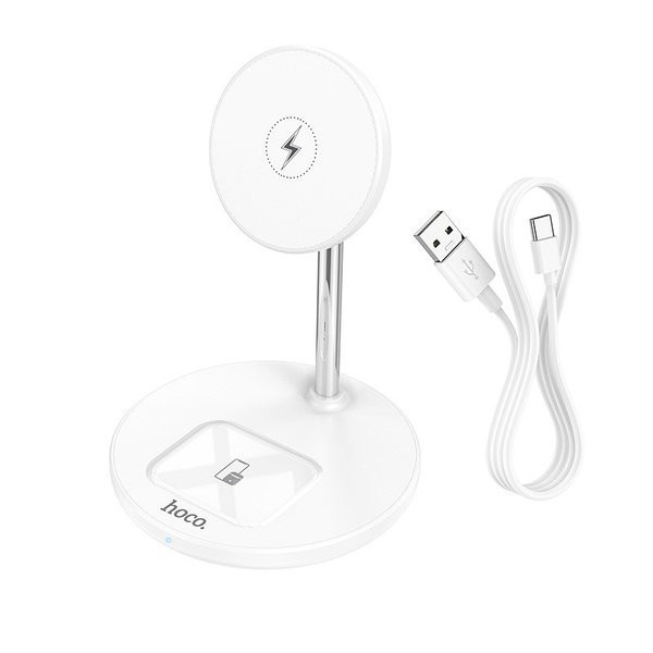 

Зарядное устройство Hoco Magnetic Charger 2в1 для iPhone 12-13, AirPods, Apple Watch white