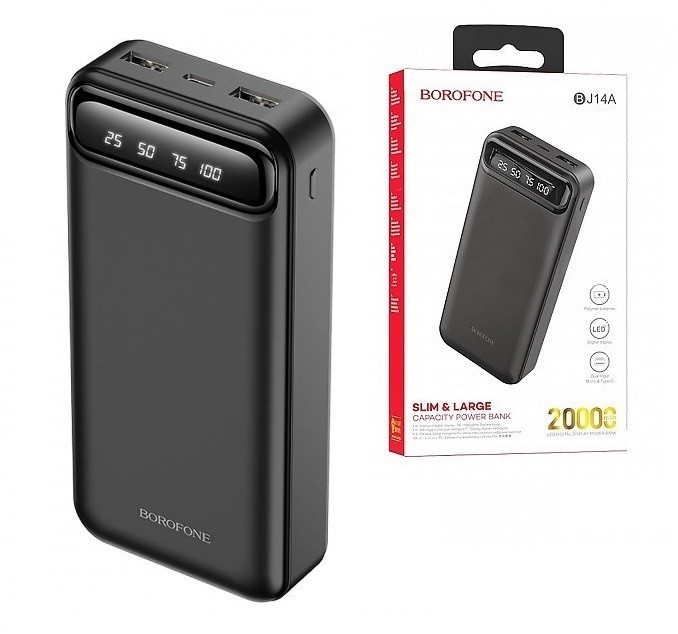 

Павербанк Borofone Long Display 20000mAh |2xUSB/Type-C, 2A| black