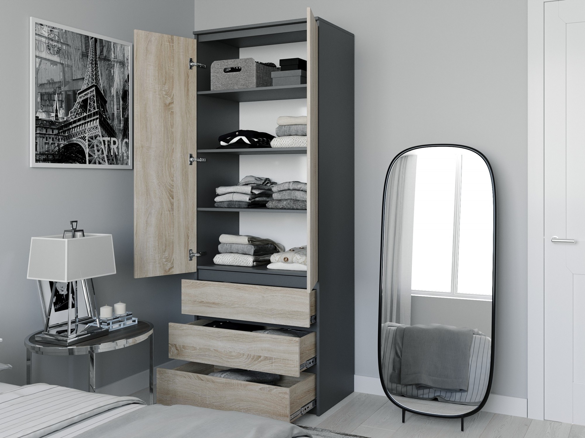 

Шкаф с полками для одежды Moreli T-210 2100x800x500 Антрацит-Дуб сонома