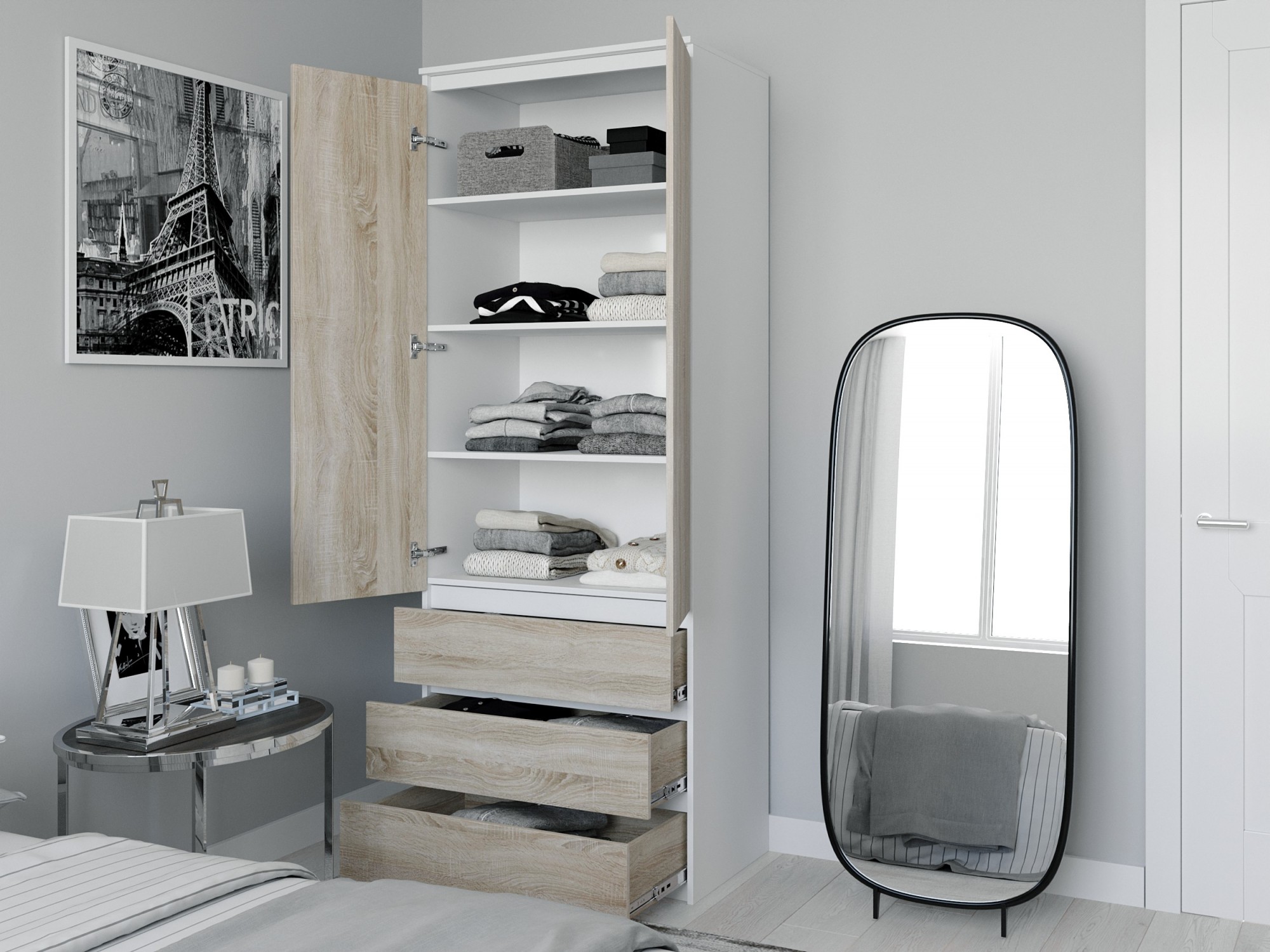 

Шкаф с полками для одежды Moreli T-210 2100x800x500 Белый-Дуб сонома