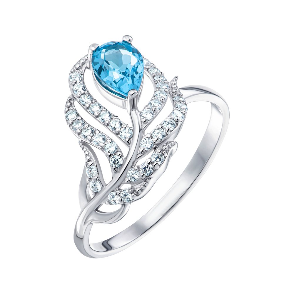 

Серебряное кольцо с голубым топазом и фианитами 000149102 16.5 размера