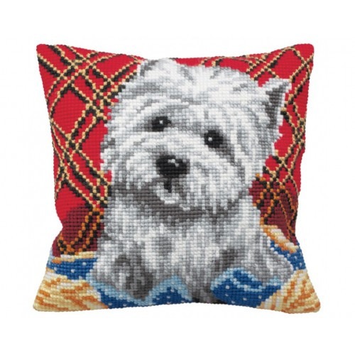 

Подушка для вышивания крестом Collection D'Art 5161 "Cute Puppy Plaid"