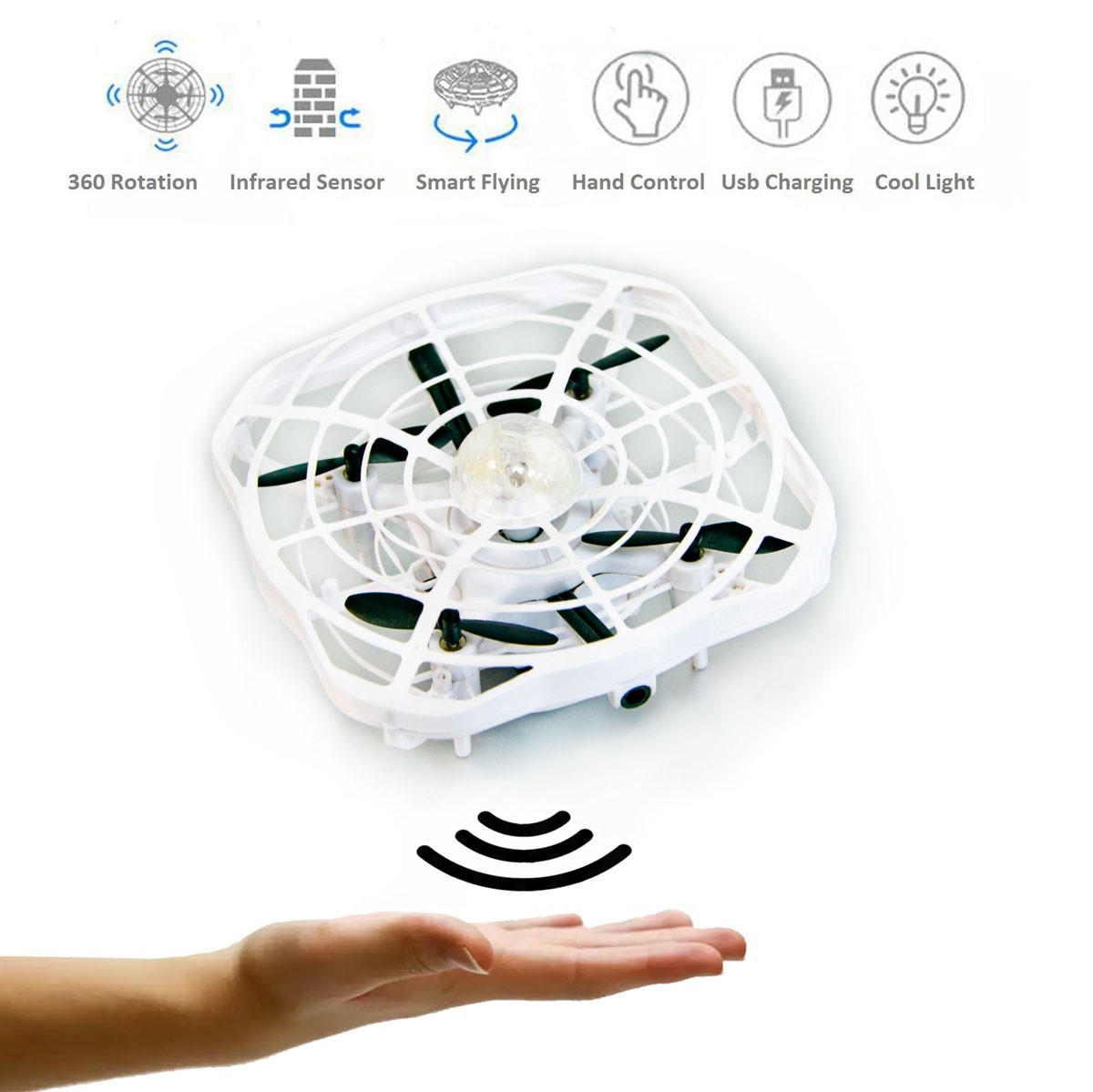 

Маленький дрон для детей Energy UFO Белый карманный квадрокоптер с управлением жестами (1009110-White)