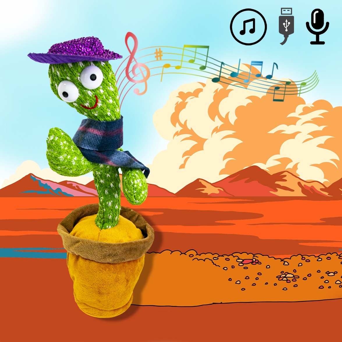 

Интерактивная игрушка танцующий кактус повторюшка Dancing Cactus (1009107-Green)