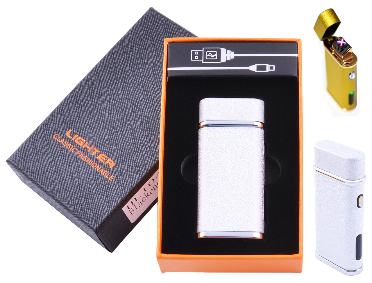 

Электроимпульсная зажигалка в подарочной коробке Lighter №HL-104 Silver