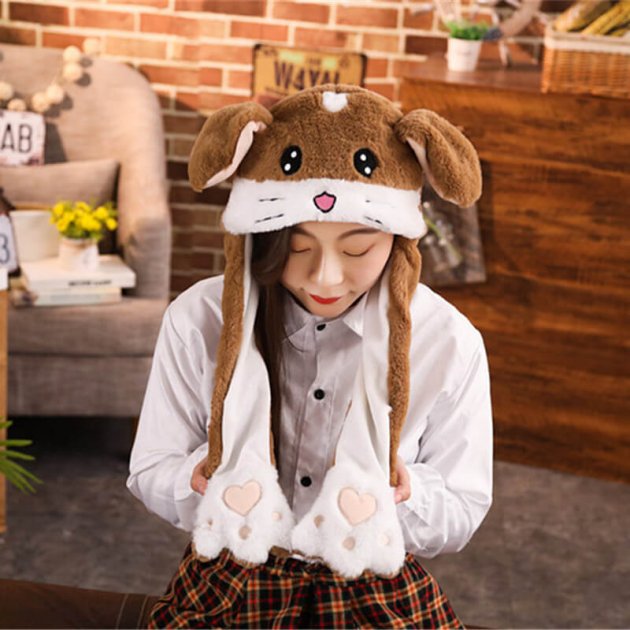 

Светящаяся шапка Pikachu toys soft toys with led с двигающими ушками Мышка шапка с Led подсветкой коричневый Мышь