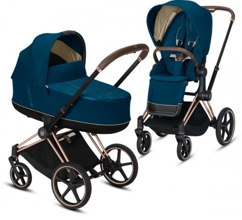 

Универсальная коляска 2 в 1 Cybex Priam Mountain Blue шасси Rose Gold