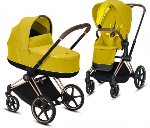 

Универсальная коляска 2 в 1 Cybex Priam Mustard Yellow шасси Rose Gold