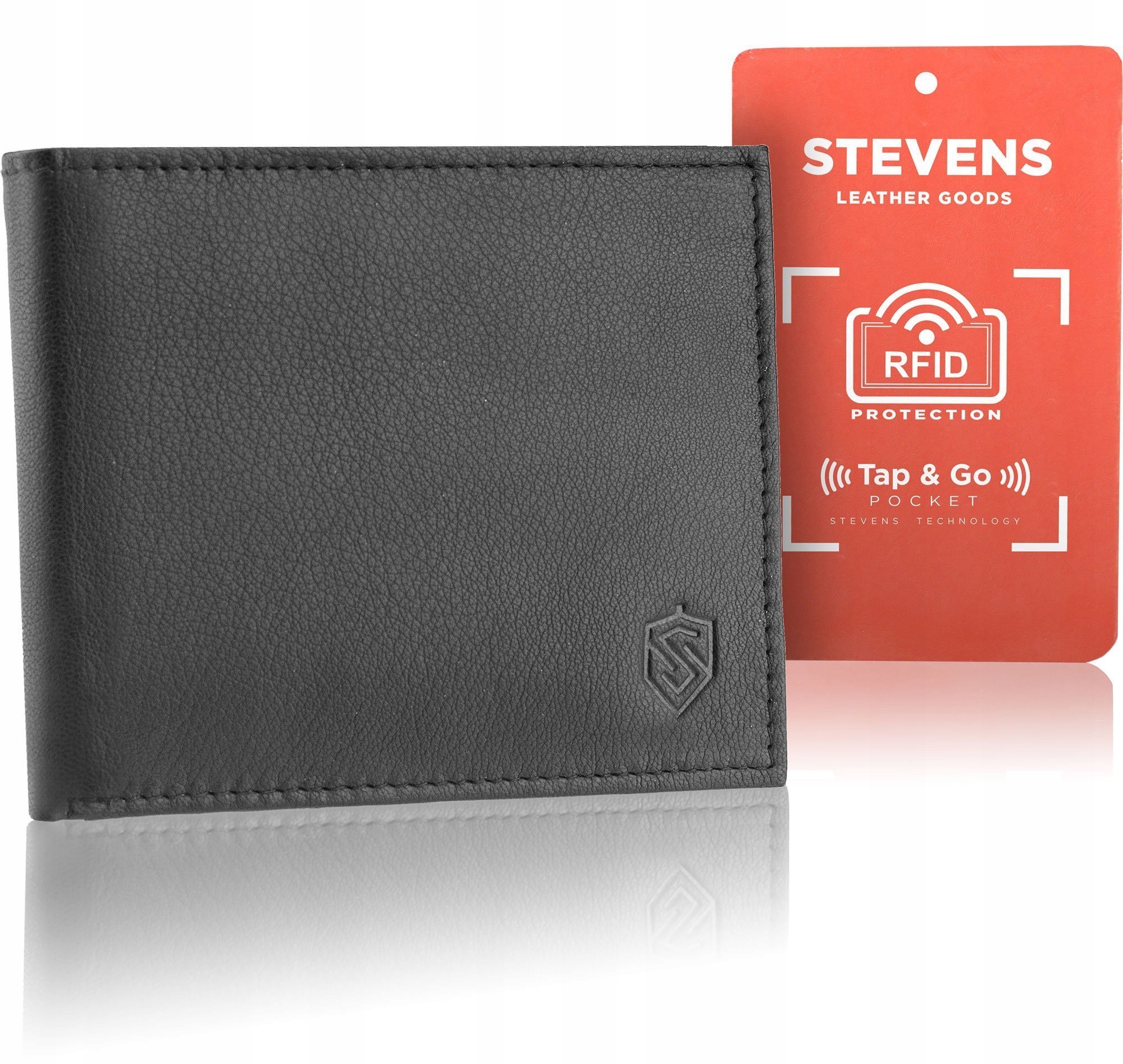 

Кошелек мужской кожаный, портмоне STEVENS Slim, черный, 10,5 х 12,5 х 1,5 см (CLW/PC-SL2-R) с защитой RFID