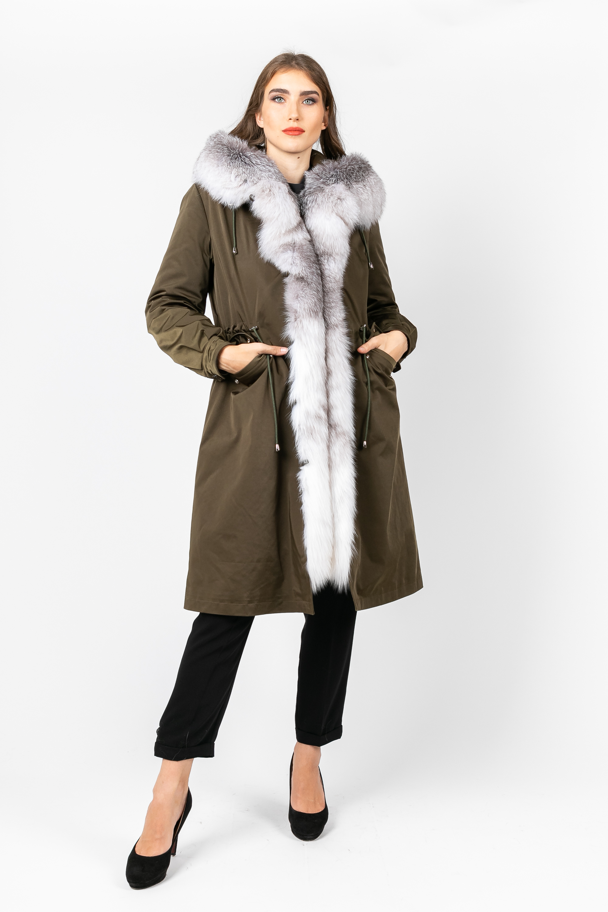

Удлиненная парка PARKA+ 02049 с мехом северной лисы Хакі, Удлиненная парка PARKA+ 02049 с мехом северной лисы Хакі 46