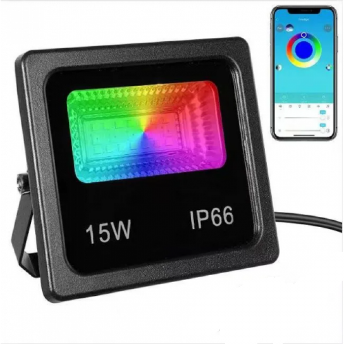 

SMART LED прожектор 15W IP66 RGB bluetooth с приложением