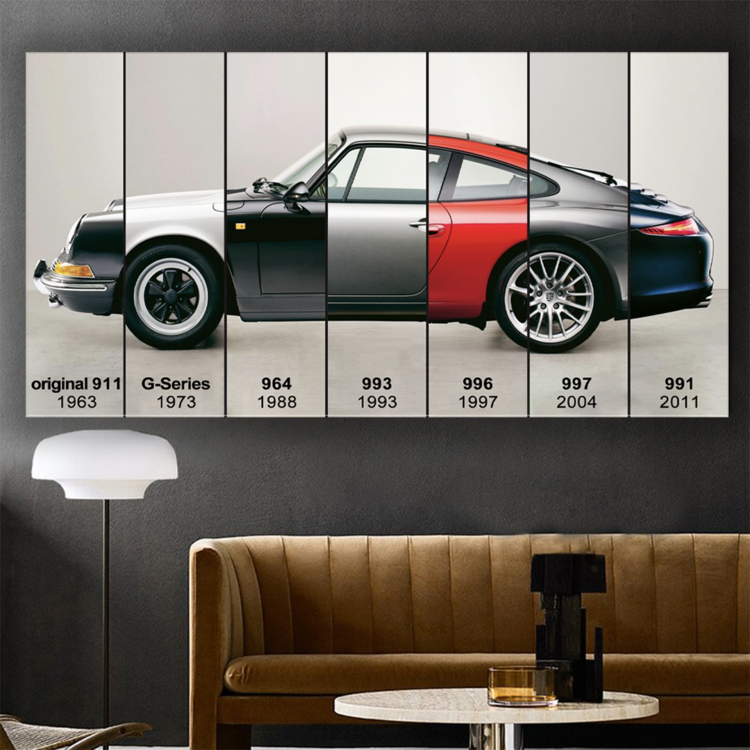 

Картина на холсте Автомобили Porsche 911 1963-2011 70х140 см.