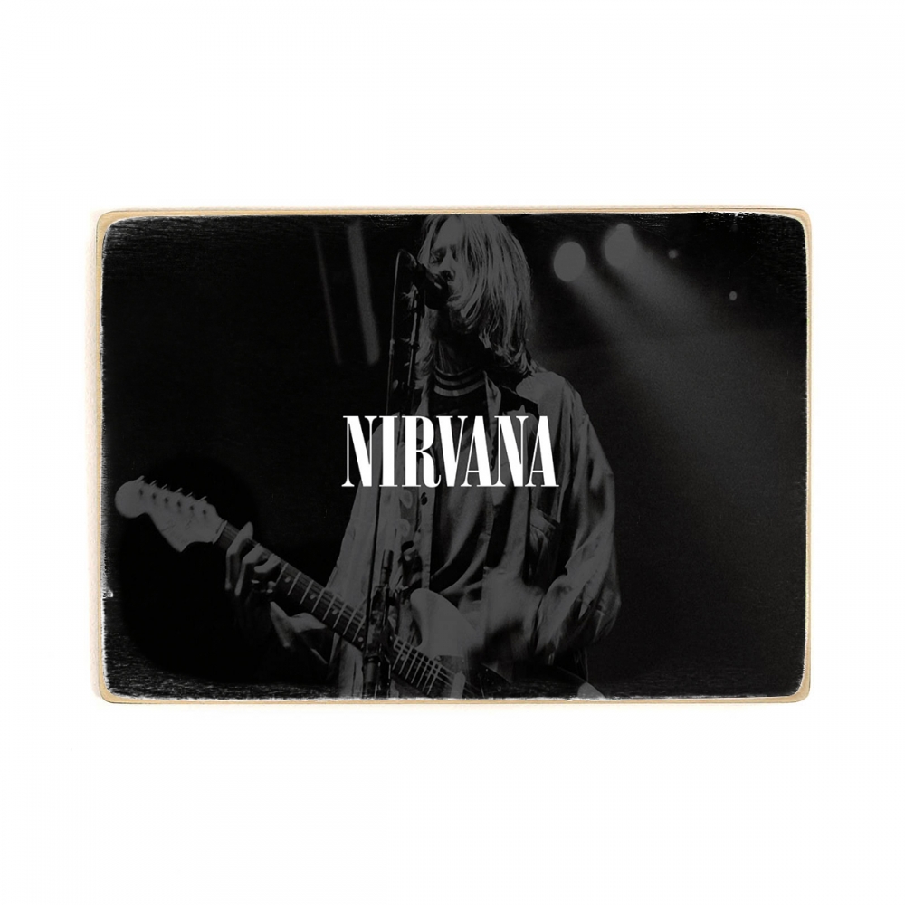 

Деревянный постер Музыка Nirvana. Kurt cobain. Нирвана, Курт кобейн с гитарой, черный фон А2