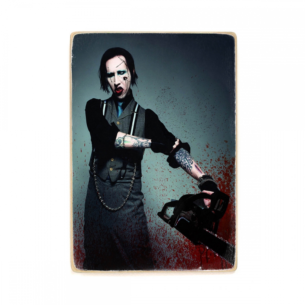 

Деревянный постер Музыка Marilyn Manson. Мерилин Менсон с бензопилой А1