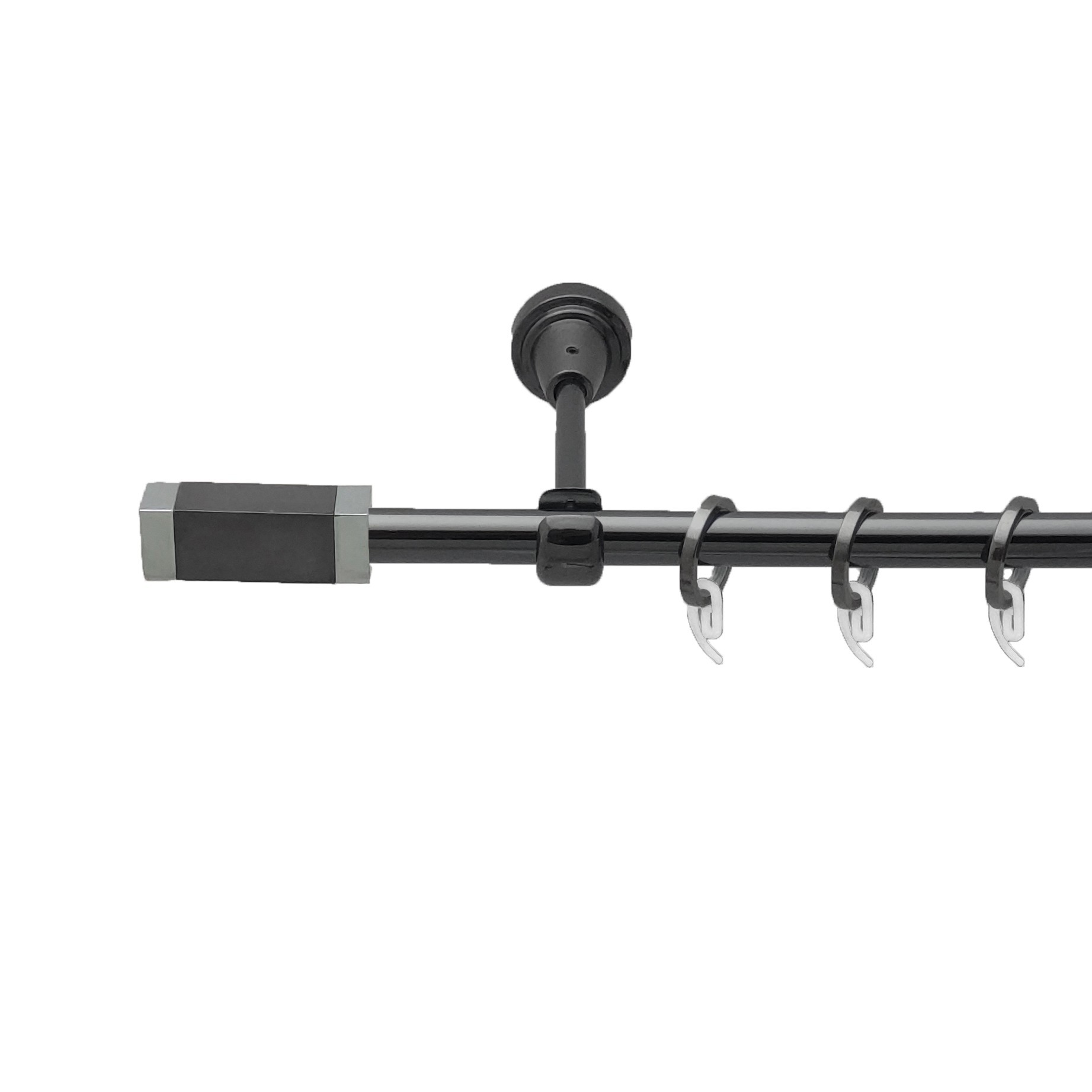 

Карниз Orvit Квадро металевий однорядний відкритий гладка труба кільце фасонне металеве Онікс 16 мм 240 см