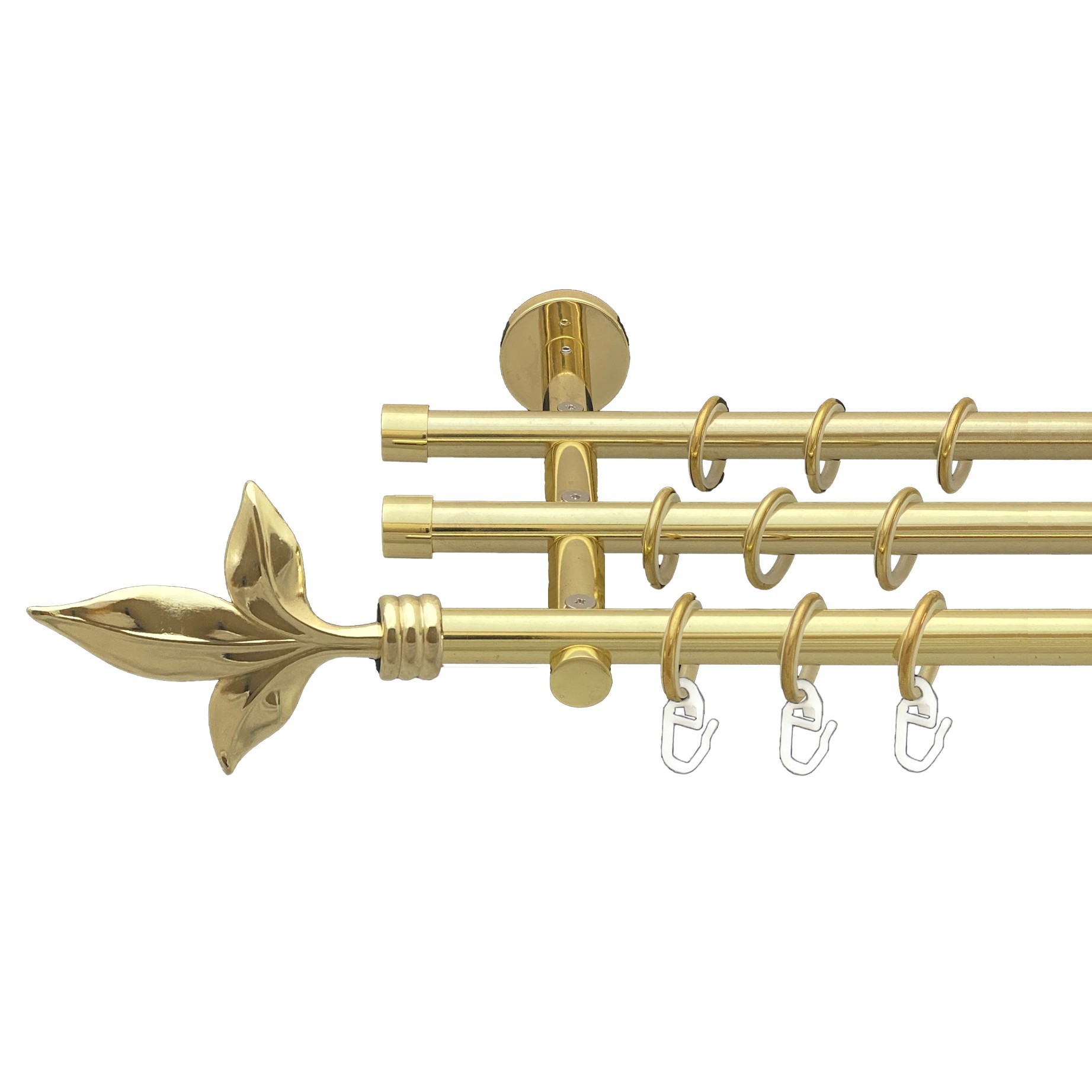 

Карниз Orvit Листок Лілії металевий трирядний циліндр 20 см гладка труба кільце металеве Золото 16\16\16 мм 240 см (00-00014685)