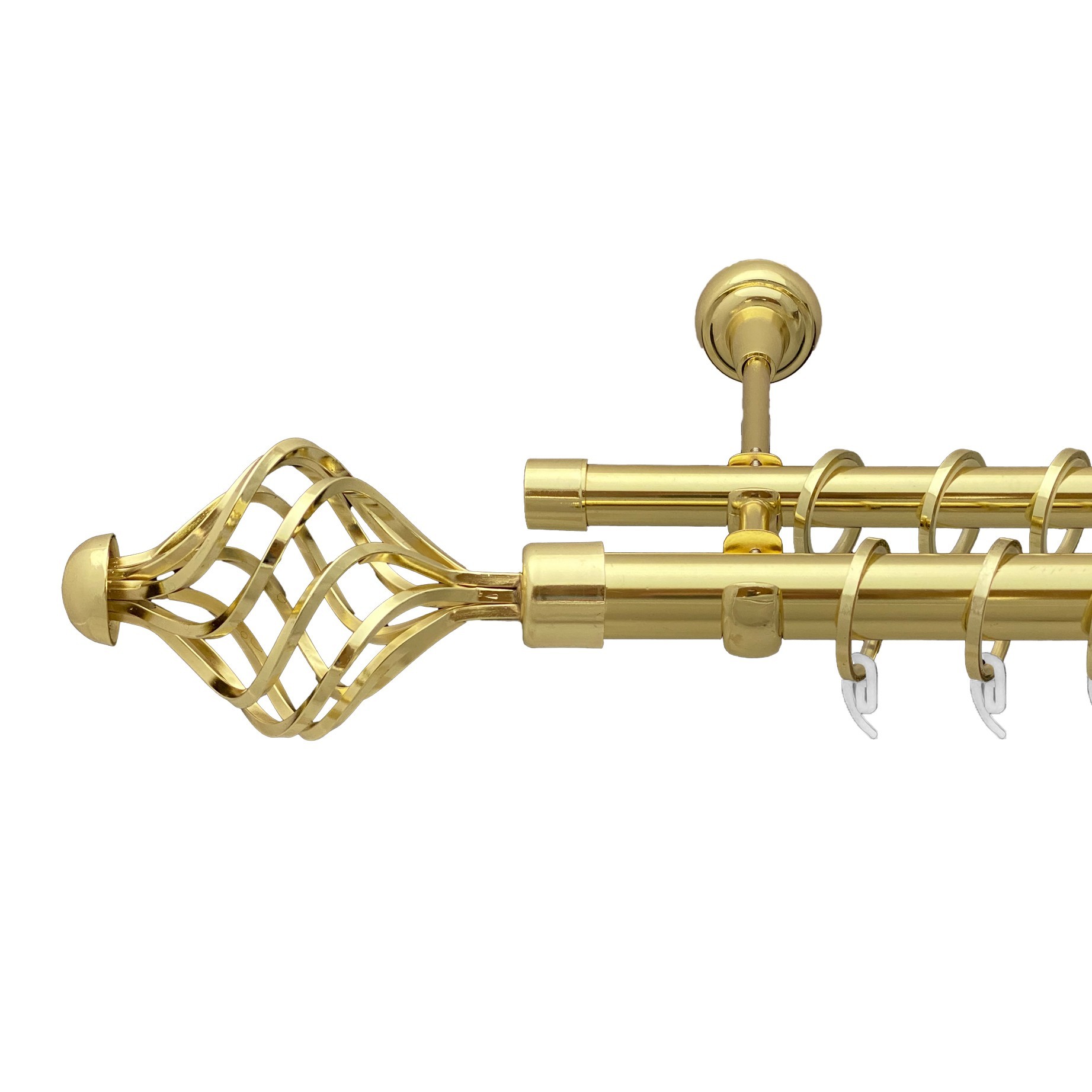 

Карниз Orvit Арезо металевий дворядний відкритий гладка труба кільце фасонне металеве Золото 25\19 мм 160 см