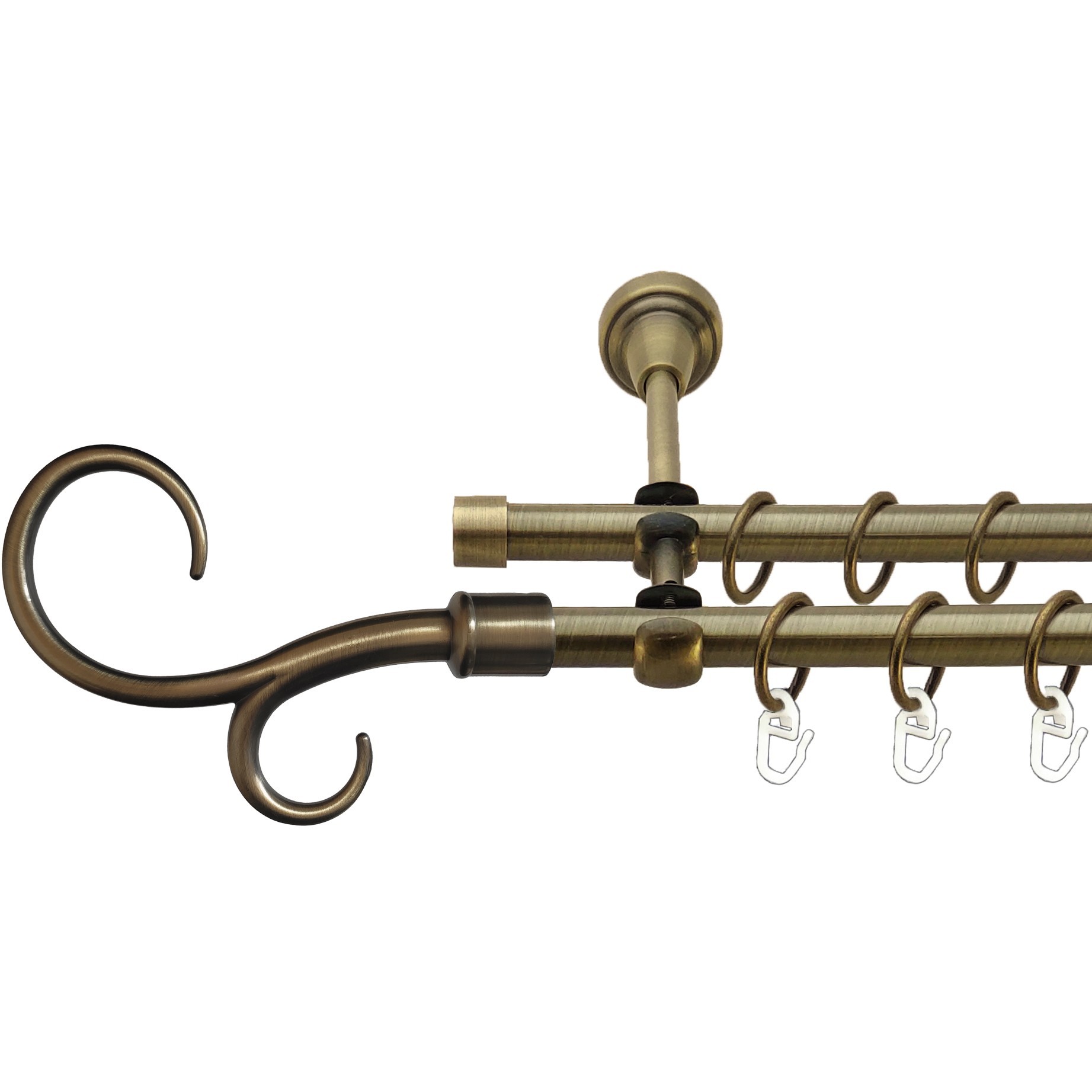 

Карниз Orvit Гак Подвійний металевий дворядний відкритий гладка труба кільце металеве Антик 16\16 мм 240 см