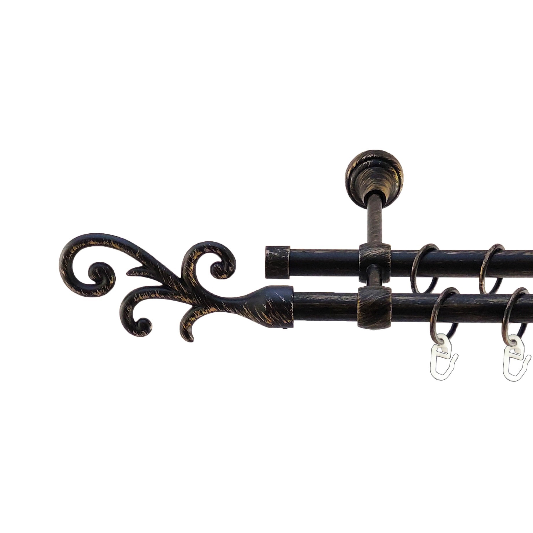 

Карниз Orvit Фала металевий дворядний литий гладка труба кільце металеве Чорне Золото 16\16 мм 300 см