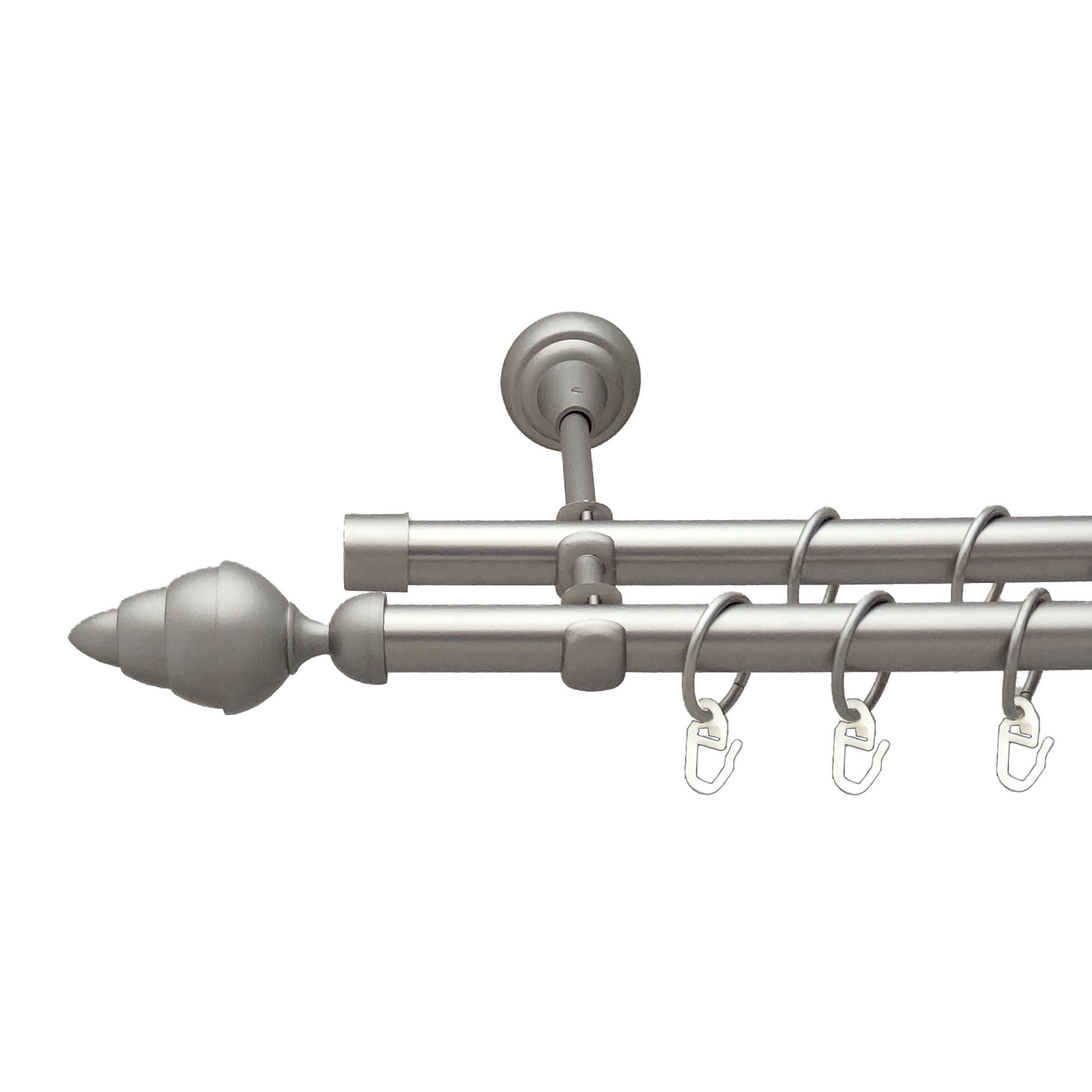 

Карниз Orvit Треві металевий дворядний відкритий гладка труба кільце металеве Сатин 19\19 мм 240 см