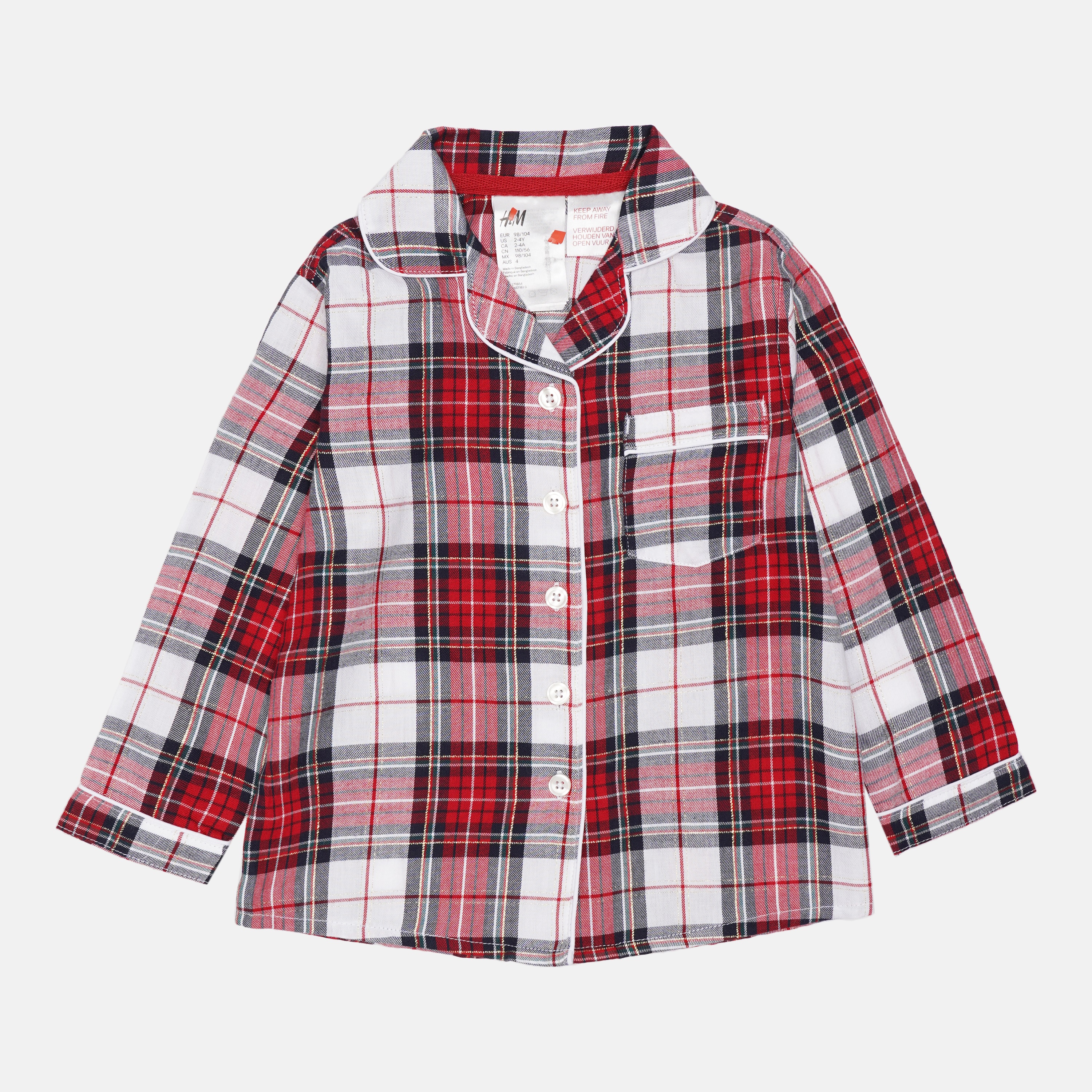 

Рубашка для сна H&M 98 104см бело красный клетка 711657182