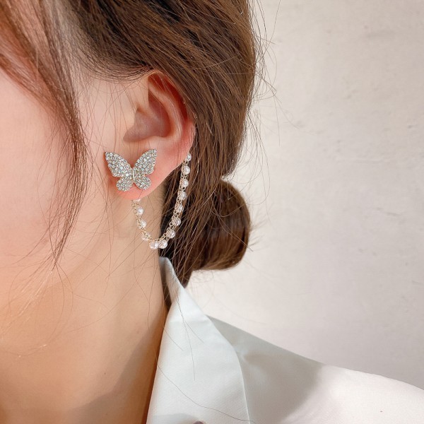 

​Серьга каффа со стразами "Butterfly Hairpin" с бабочками, Famous Care