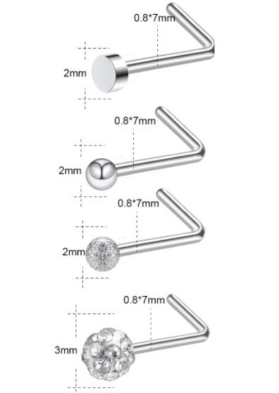 

Набор нострил пирсинг для носа 4 шт форма L без бренда серебро P-N-S-0021N4-S-L