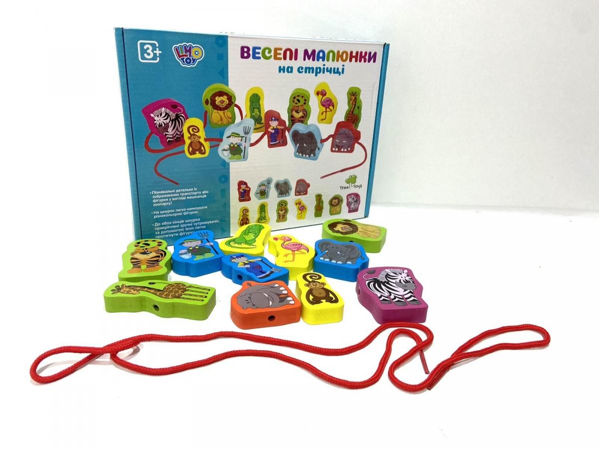 

Развивающая деревянная игрушка Limo Toy Шнуровка Веселые рисунки MD 1263 фигурки Дикие животные 11 шт