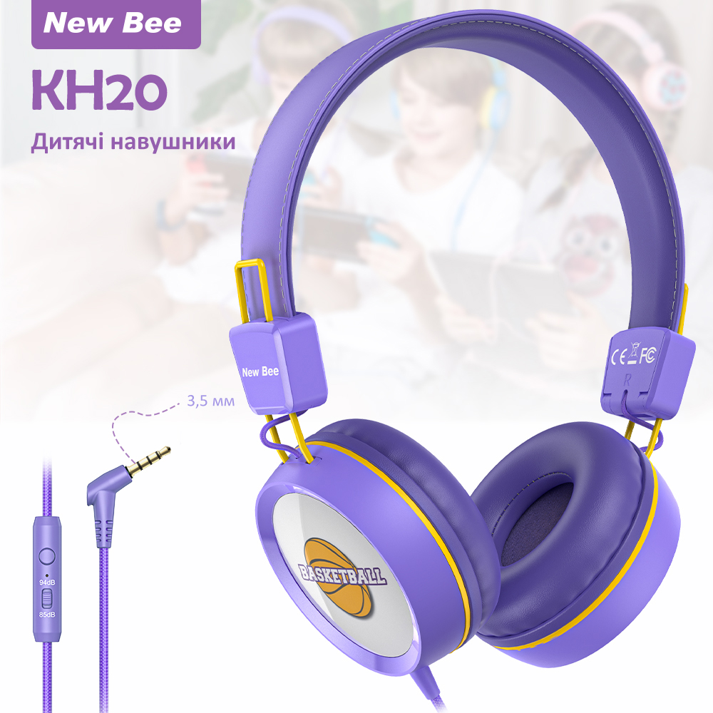 

Детские накладные наушники с микрофоном проводная гарнитура New Bee KH20 Purple